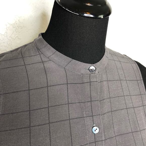 Eileen Fisher charcoal gray black plaid sleeveless button down dress Extra Small - Picture 7 of 15